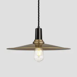 Industville Sleek Flat Pendant, 15 Inch, Brass, Black Holder