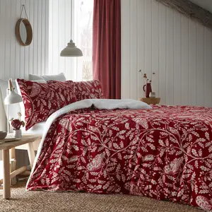 Woodland Owls Red Fleece Duvet Cover Set