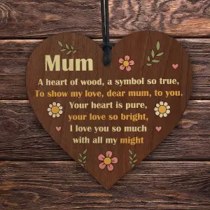 Red Ocean Wooden Heart Plaque with Sayings Ornament for Mum Unique Gift for Loved One Mum Gift For Mothers Day Birthday