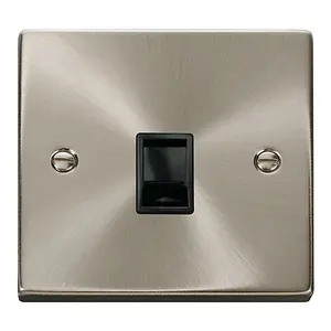 Satin / Brushed Chrome Rj11 Socket - Black Trim - SE Home