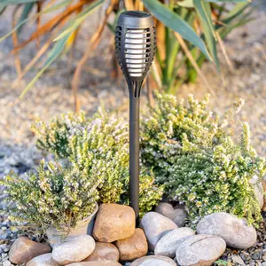 ValueLights Pack of 6 - Solar Powered Black Spike Lights with Flame Effect, Solar Stake Light for Outdoor Garden Path