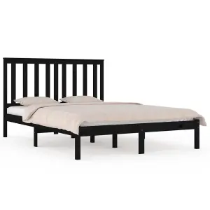 Berkfield Bed Frame Black Solid Wood Pine 140x190 cm