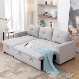 Newport Fabric Corner Large 3 Seater Sofa Bed With Storage Left Or Right Side (Light Grey)