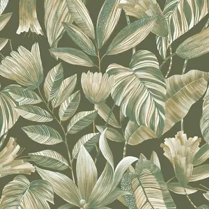 Grandeco Boutique Merida Botanical Leaves Texture Embossed Wallpaper, Green