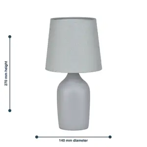 First Choice Lighting Set of 2 Smooth Grey Ceramic 27cm Table Lamps With Maching Shades