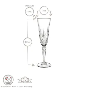 RCR Crystal Melodia Glass Champagne Flutes - 160ml - Pack of 6