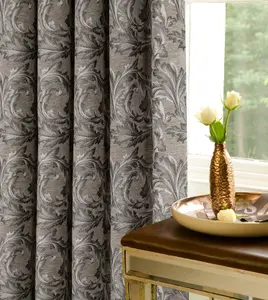 Home Curtains Georgia Chenille Fully Lined Floral 65w x 72d" (165x183cm) Natural Pencil Pleat Curtains (PAIR)