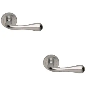 2 PACK - Concealed Door Handle Set - Satin Chrome Lever on Round Rose Rotund End