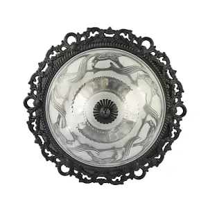 Traditional and Classic Matt Black and Frosted Floral Glass Flush Ceiling Light