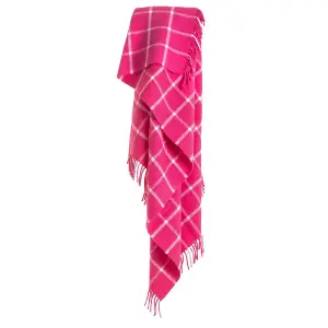 100% Pure New Wool Chequered Check Throw Blanket Made in Wales Pink