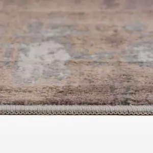 Neutral Warm Beige Grey Distressed Abstract Runner Rug 60x240cm