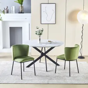 Set of 6 Sherpa Dining Chairs Velvet Upholstered Kitchen Corner Chairs with Curved Back Accent Arm Chairs Side Chairs Green