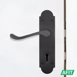 AFIT Matt Black Door Handles for Key Lock - Victorian Scroll Shaped - 1 Pair of Internal Door Handles