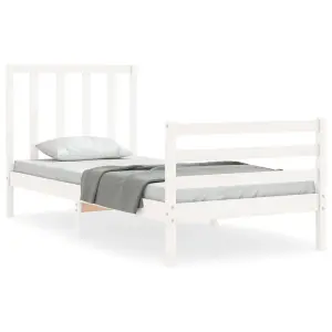 Berkfield Bed Frame with Headboard White Single Solid Wood