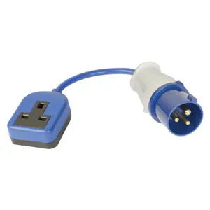 Caravan Trailing Mains Socket Adaptor, Ceeform Plug to Trailing UK 1 Gang Socket