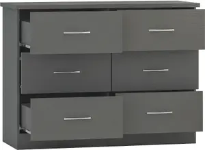 Nevada 6 Drawer Chest of Drawers 3D Effect Grey