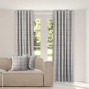 Woven Check Print Pair of Curtains, Grey - 66 x 72