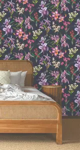 Maya Elegant Floral Navy Wallpaper