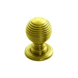 Textured Reeded Ball Cupboard Door Knob 28mm Dia Polished Brass Handle