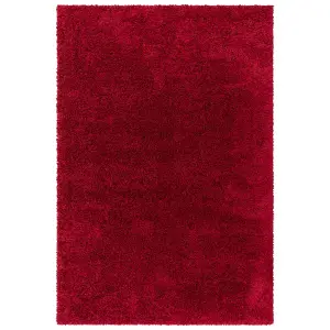 Red Modern Shaggy Easy to Clean Plain Rug for Living Room, Dining Room, Bedroom - 200cm X 290cm