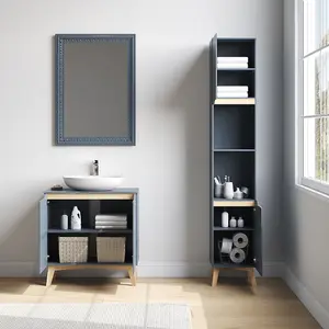 Set of 2 Grey Freestanding Under Sink Storage Cabinet Tall Bathroom Cabinet Without Mirror