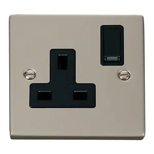 Pearl Nickel 1 Gang 13A DP Switched Plug Socket - Black Trim - SE Home