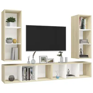 Berkfield Wall-mounted TV Cabinets 4 pcs White and Sonoma Oak Engineered Wood