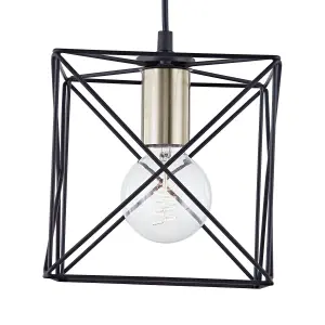 First Choice Lighting Set of 2 Geosphere Matt Black with Brushed Gold Pendant Ceiling Lights