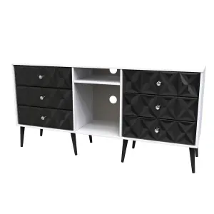 Toledo 6 Drawer Sideboard in Deep Black & White (Ready Assembled)