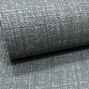 Plain Charcoal Black Grey Linen Glitter Textured Paste the Wall Wallpaper Vinyl