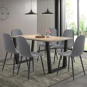 Hallowood Furniture Dudley 1.5m Dining Table Set with 6 Dark Grey Fabric Chairs