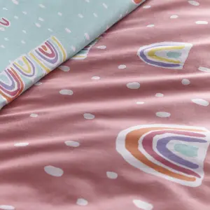 Rainbow Pom 100% Cotton Reversible Kids Duvet Cover Set With Pom Pom Embellishments