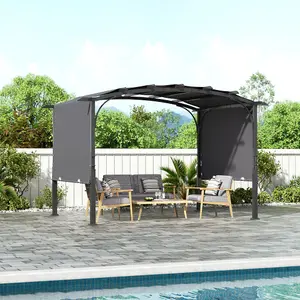 Dark Grey Retractable Arc-Shaped Mteal Garden Pergola