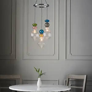 Luminosa April Plate Pendant Ceiling Lamp, Chrome Plate,, Multi Coloured Glass