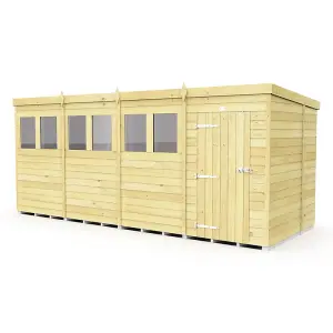 16 x 6 Feet Pent Shed - Single Door With Windows - Wood - L178 x W474 x H201 cm