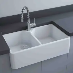 RAK Ceramics Gourmet 10 Belfast Double Bowl Fireclay Undermount Kitchen Sink - White