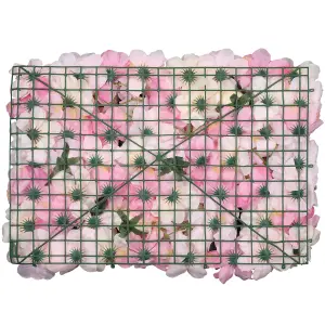 Artificial Flower Wall Backdrop Panel, 60cm x 40cm, Blush Rose Pink with Leaves