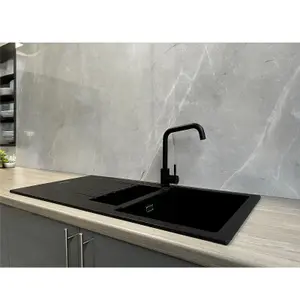 Liquida LG150BL 1.5 Bowl Granite Reversible Inset Black Kitchen Sink With Waste