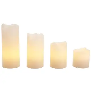 4 x Real Wax LED Pillar Candles - Battery Powered Flameless Flickering Light Home Decoration - One of Each 5, 7.5, 10 & 13cm High