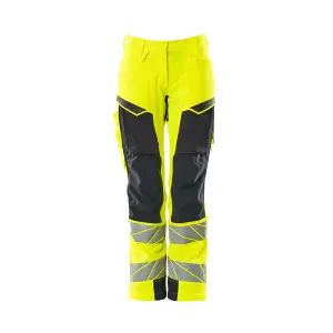 Mascot Accelerate Safe Ladies Diamond Fit Trousers with Kneepad Pockets - Hi-Vis Yellow/Navy  (43.5) (Leg Length - Regular)