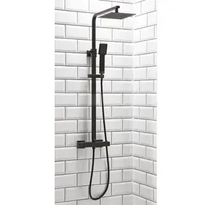 Square Black Thermostatic Overhead Shower Kit & Basin & Bath Filler Pack (Inc ALL Wastes)