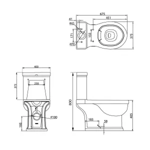 Washington Victorian Style Rimless Close Coupled Traditional WC Toilet