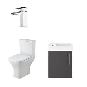 Saint Cloakroom Set - Wall Hung Vanity Basin Unit, Toilet Pan, Cistern, Seat & Mini Basin Tap - Gloss Grey/Chrome - Balterley