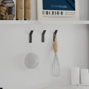 Decortie Modern Hary Unique Metal Triple Hooks for Hanging Set of 3 Matte Black Hooks Kitchen, Waterproof, Stainless Steel Hooks