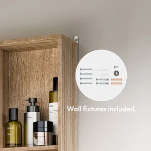 VonHaus Bathroom Mirror Cabinet, Oak Wood Effect Cabinet with Mirror with Adjustable Internal Shelf & Handleless Design, Chester