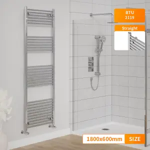 Right Radiators 1800x600 mm Straight Heated Towel Rail Radiator Bathroom Ladder Warmer Chrome