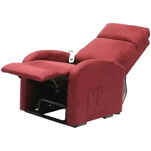 Single Motor Rise and Recline Lounge Chair - Wine Coloured Suedette Material