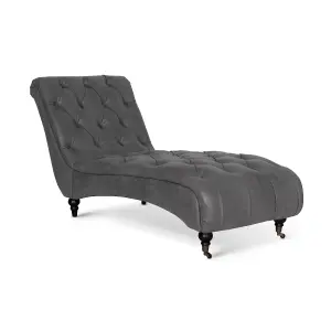 Chaise Lounge in Faux Leather Suede Grey Chesterfield