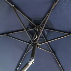 SunDaze 2.5M Blue Garden Parasol with Solar LED Lights and Crank Tilt Mechanism Outdoor Patio Umbrella