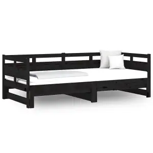 Berkfield Pull-out Day Bed Black Solid Wood Pine 2x(90x190) cm